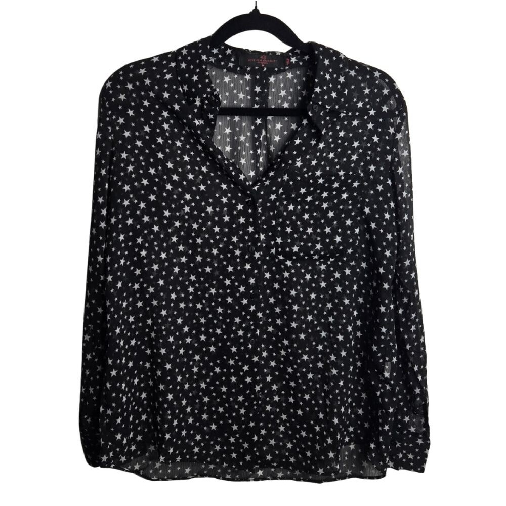 Love For Humanity Couture Sheer Celestial Star Print Blouse Whimsigoth Size M